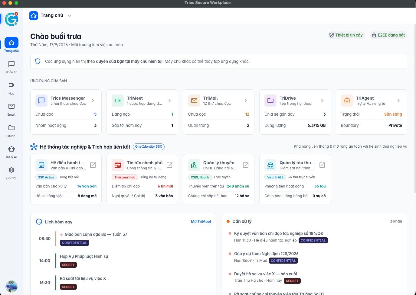 Giao diện Trios Secure Workplace